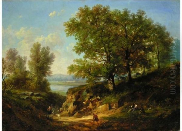 Landschaft Mit Zum Fluss Ziehenden Hirten Oil Painting by Alexandre Defaux