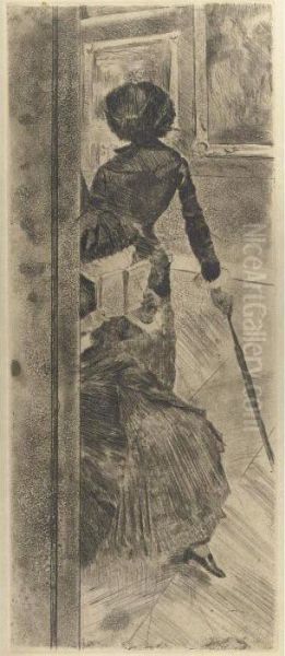 Mary Cassatt At The Louvre Oil Painting by Edgar Degas