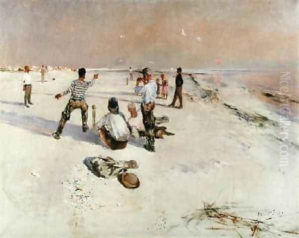 Men Warping Oil Painting by Bruno Andreas Liljefors