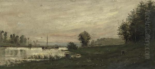 Flusslandschaft. Oil Painting by Hippolyte Camille Delpy