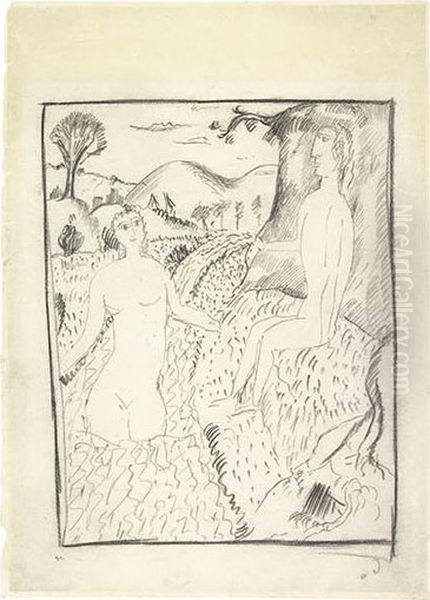 Couple Nu Dans Un Paysage. Oil Painting by Andre Derain