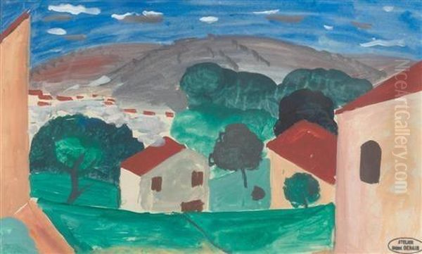 Paysage Avec Maison Rose. Oil Painting by Andre Derain