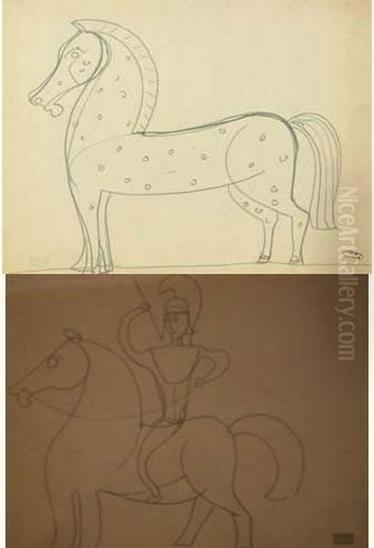 Cheval Pommele (recto)
 Cheval Et Cavalier (verso) Oil Painting by Andre Derain