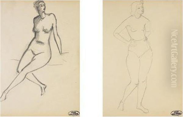 Femme Nue Assise Et Femme Nue Debout Oil Painting by Andre Derain