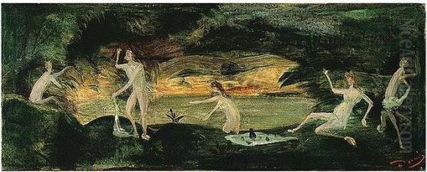 Andre , -, Baigneuses Dans Un 
Sous-bois, Signed, Oil On Paper Laid Down On Canvas, 14 By 34 Cm., 5 1/2
 By 13 3/8 In Oil Painting by Andre Derain