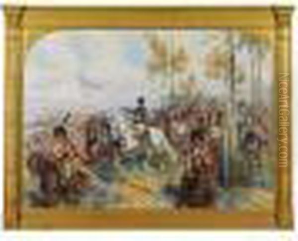 Napoleon En Tenue De Colonel De 
La Garde, Donnant Des Ordres, Precede De Deux Chasseurs A Cheval Oil Painting by Jean Baptiste Edouard Detaille
