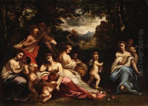 Ile Des Amours (island Of Love) Oil Painting by Narcisse-Virgile D Az De La Pena