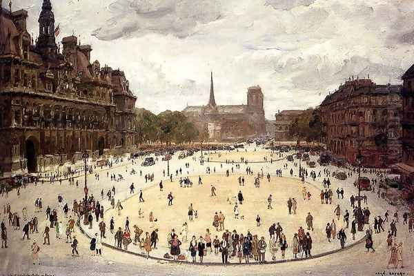 La Place de l'Hotel de Ville, Paris Oil Painting by Jean Lefort