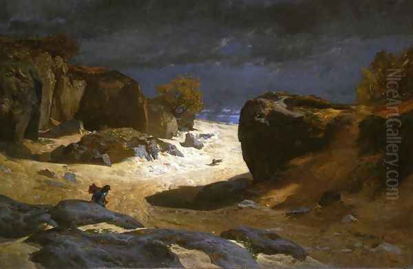 Il sentiero delle sabbie a Fontainebleau (The Path of Sands to Fontainebleau) Oil Painting by Jules Joseph Augustin Laurens