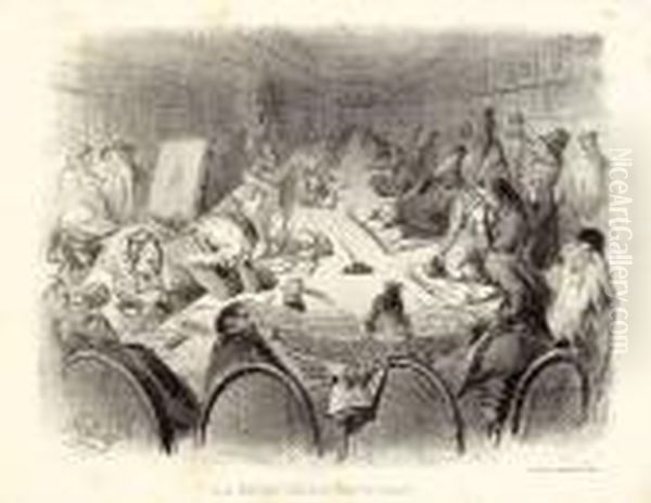 La Bibliotheque (salle De Travail) Oil Painting by Gustave Dore
