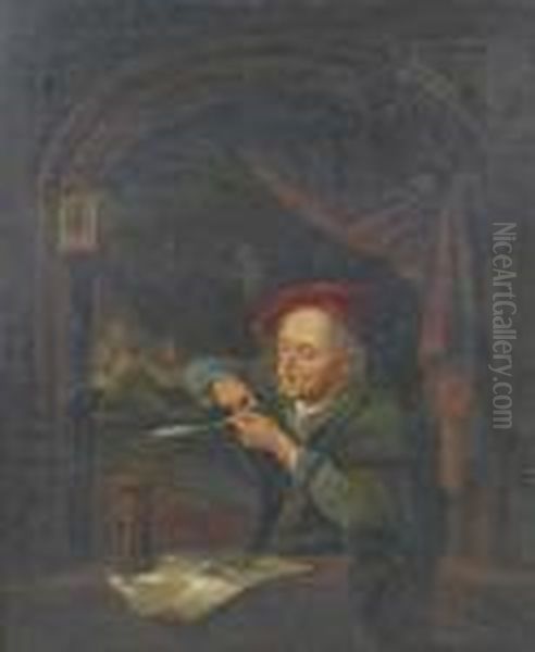A Scholar Sharpening His Quill Oil Painting by Gerrit Dou