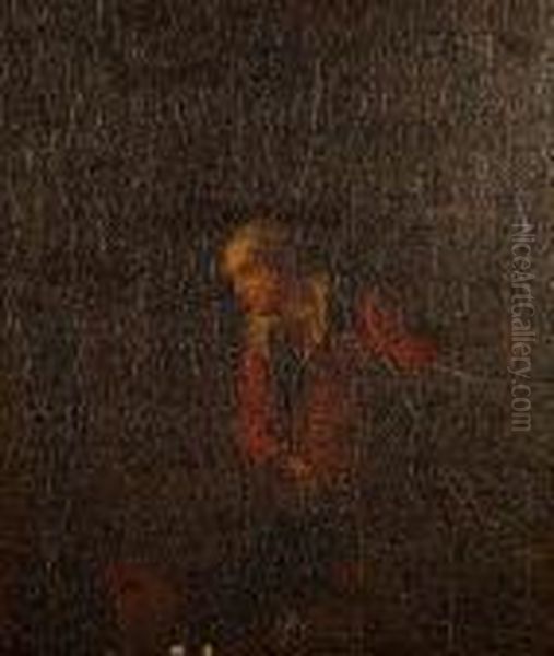 A Woman Leaning Out A Window, Holding An Earthenware Jug. Oil Painting by Gerrit Dou