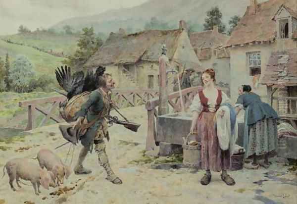 A poacher peddling his ill-gotten gains Oil Painting by Maurice Leloir