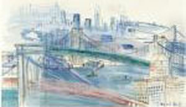 Two Bridges Over East River, New York Oil Painting by Raoul Dufy