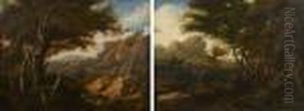 Paysages Aux Arbres Et Forteresse Oil Painting by Gaspard Dughet Poussin