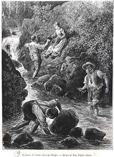 Fishing for Trout in the Vosges 1887 Oil Painting by Frederic Lix