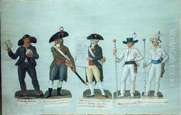 A Newspaper Seller a Citizen Ready to Fight a Citizen Carrying the Declaration of the Rights of Man and Two Bargemen Oil Painting by Brothers Lesueur