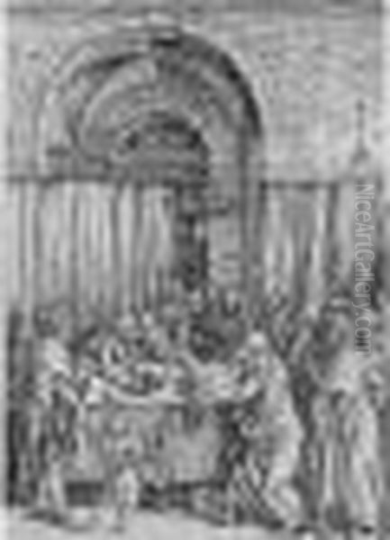 Joachim's Offering Rejected; And
 Joachim And Anna At The Golden Gate (b.77 And 79; M., Holl.189 And 191) Oil Painting by Albrecht Durer