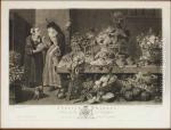 A Herb Market Oil Painting by Richard Earlom