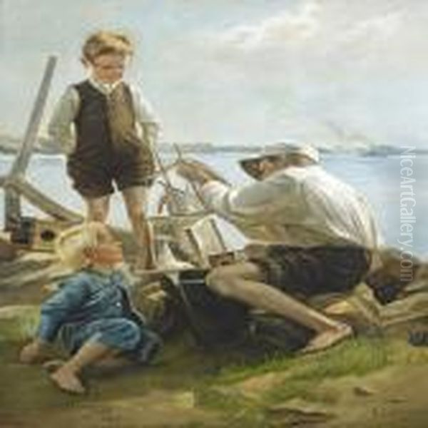 Boys At Thebeach Oil Painting by Albert Edelfelt