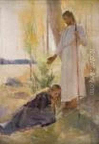 Kristus Och Magdalena Kristus Ja Maaria Mataleena (christ And Mary Magdalene) Oil Painting by Albert Edelfelt