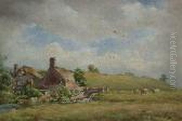 Farm By A Stream Oil Painting by Wycliffe Egginton