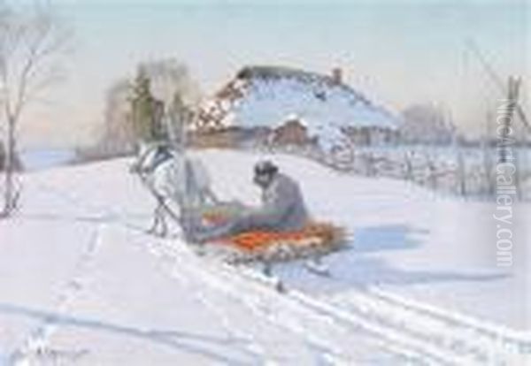 Returning Homewith The Sleigh Oil Painting by Andrei Afanas Evich Egorov