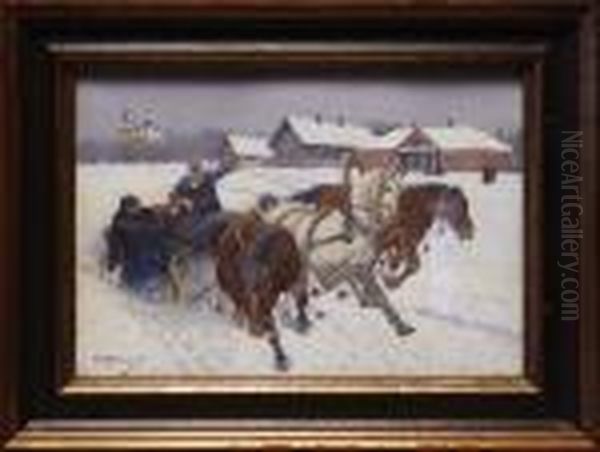 Vinterlandskap Med Sallskap Pa Slade Oil Painting by Andrei Afanas Evich Egorov