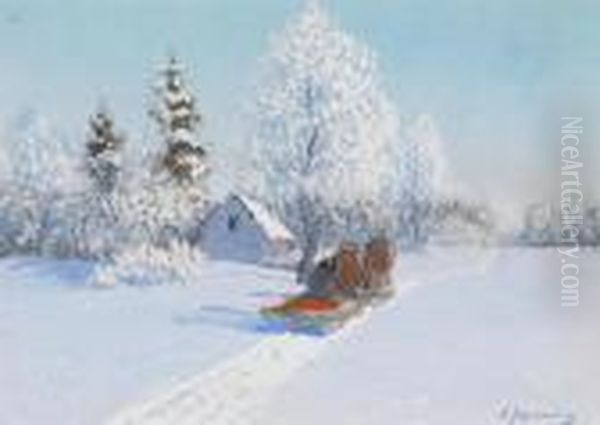 Returning Home On Thesleigh Oil Painting by Andrei Afanas Evich Egorov