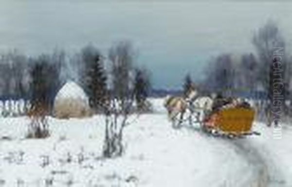 Travelling Along The Snow-laden Path Oil Painting by Andrei Afanas Evich Egorov