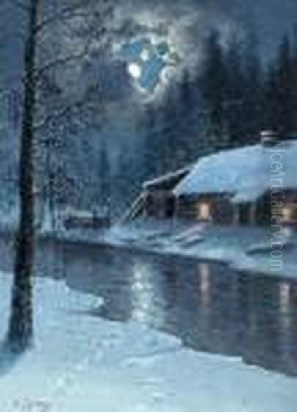 Chaumiere De Nuit Oil Painting by Andrei Afanas Evich Egorov