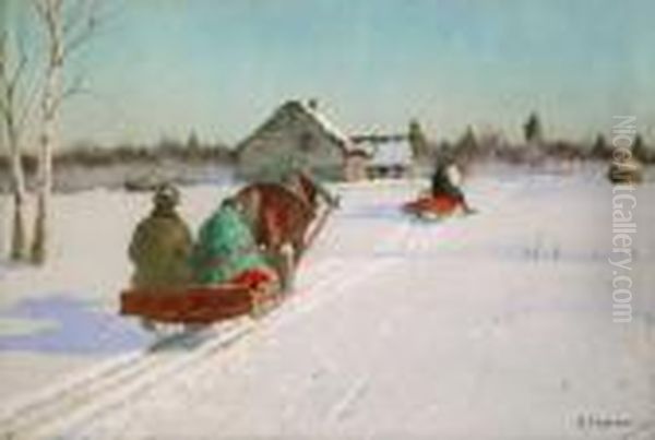 Le Voyage En Traineau Aux Premieres Neiges Oil Painting by Andrei Afanas Evich Egorov