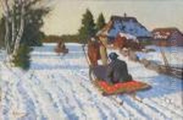 Les Traineaux Dans La Neige Oil Painting by Andrei Afanas Evich Egorov