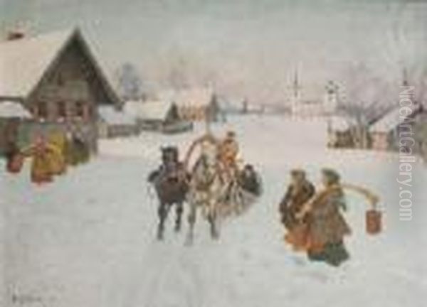 A Travers Le Village Oil Painting by Andrei Afanas Evich Egorov