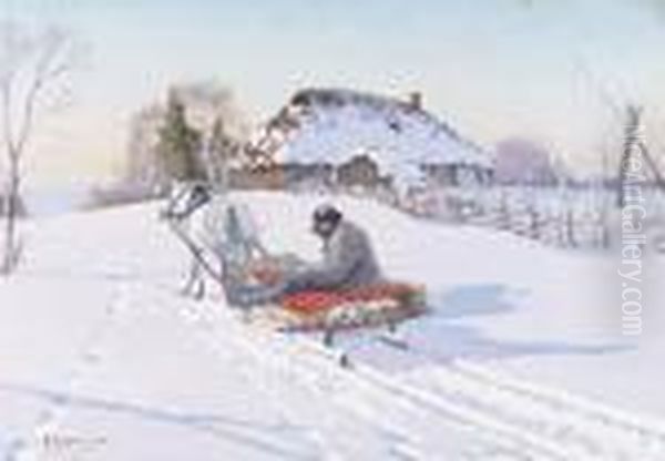 A Village In Winter Oil Painting by Andrei Afanas Evich Egorov