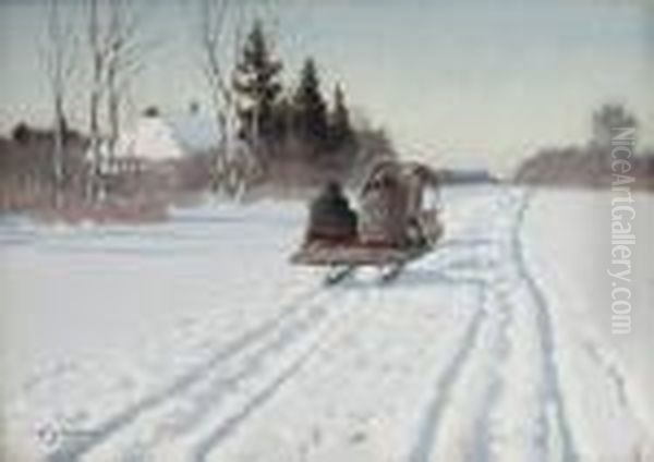 A Sleigh Returning To The Farmstead Oil Painting by Andrei Afanas Evich Egorov