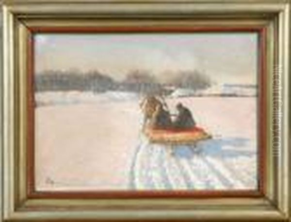 A : Vinterlandskap Med Sallskap Pa Slade Oil Painting by Andrei Afanas Evich Egorov
