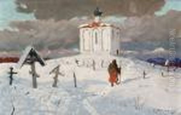 Vinter Vid Kapellet Oil Painting by Andrei Afanas Evich Egorov