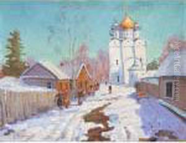 Peasants By A Russian Church Oil Painting by Andrei Afanas Evich Egorov