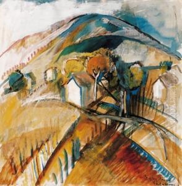 Badacsony, 1920s Oil Painting by Jozsef Egry