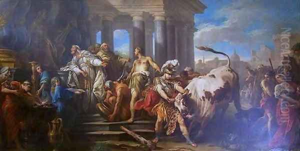 Theseus Vanquisher of the Bull of Marathon Oil Painting by Charles-Amedee-Philippe van Loo