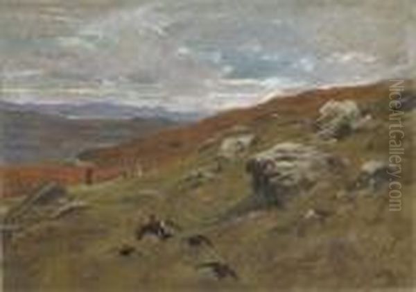 Grouse Shooting Oil Painting by John Emms