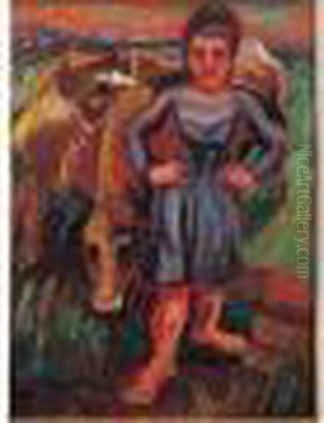 Femme Et Son Troupeau Oil Painting by Henri Epstein