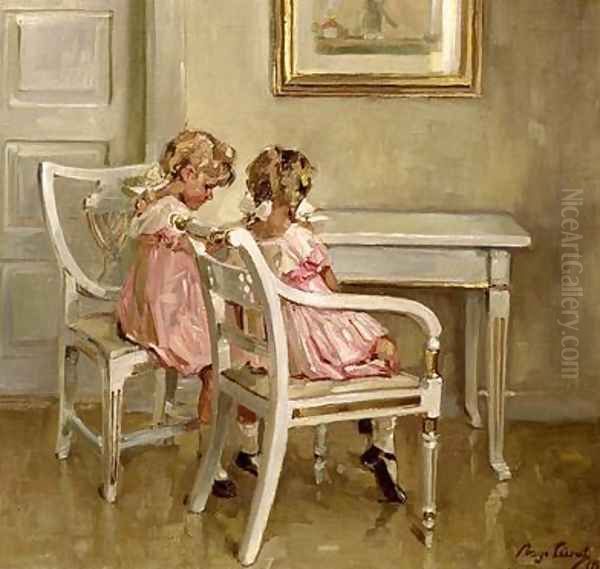 Children at the Table 1918 Oil Painting by Aage Lund