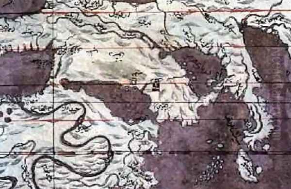Map of the Earth Southern three peninsulas from Zubdat al Tavarikh after 1583 Oil Painting by Ashur Luqman-i