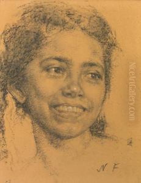 Head Of A Smiling Young Girl Oil Painting by Nicolai Ivanovich Fechin