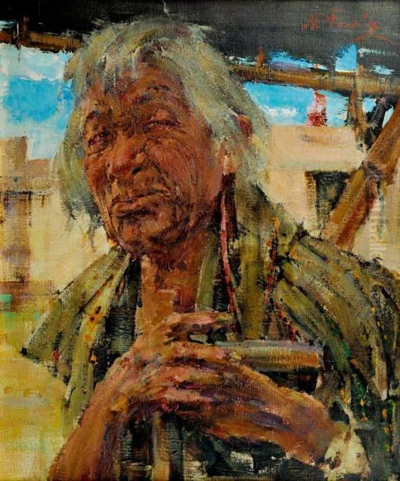 Indian Grandfather Oil Painting by Nicolai Ivanovich Fechin