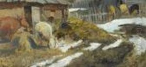 Old Snow Before A Farmyard