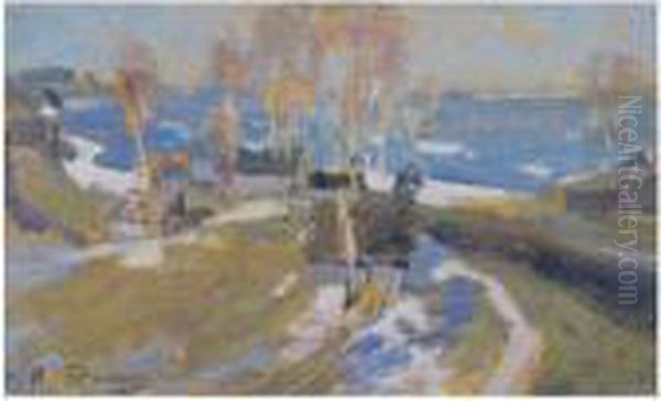 Lakeside Birch Trees Oil Painting by Nicolai Ivanovich Fechin