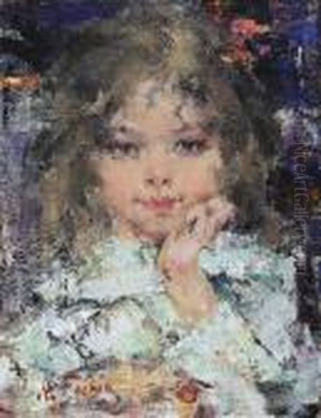 Young Girl Oil Painting by Nicolai Ivanovich Fechin
